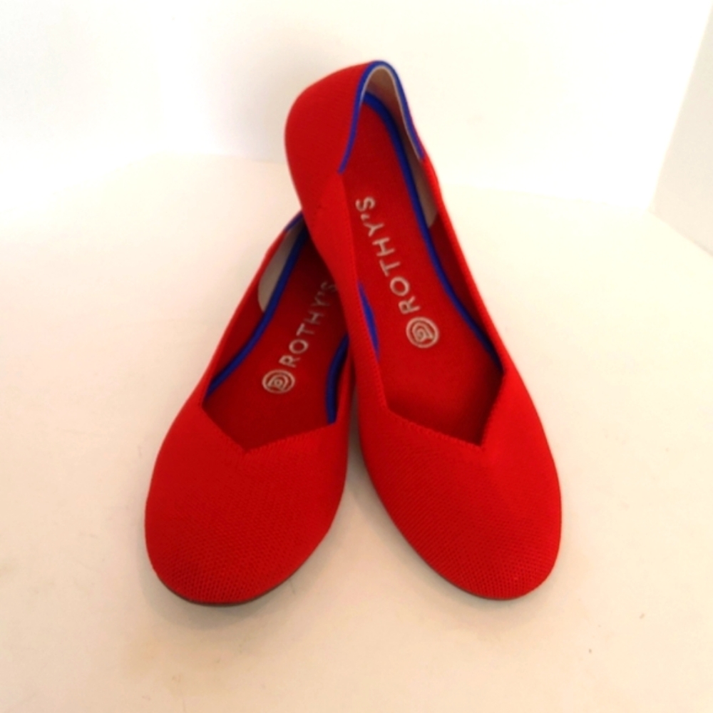 Rothy's red washable round toe flats shoes